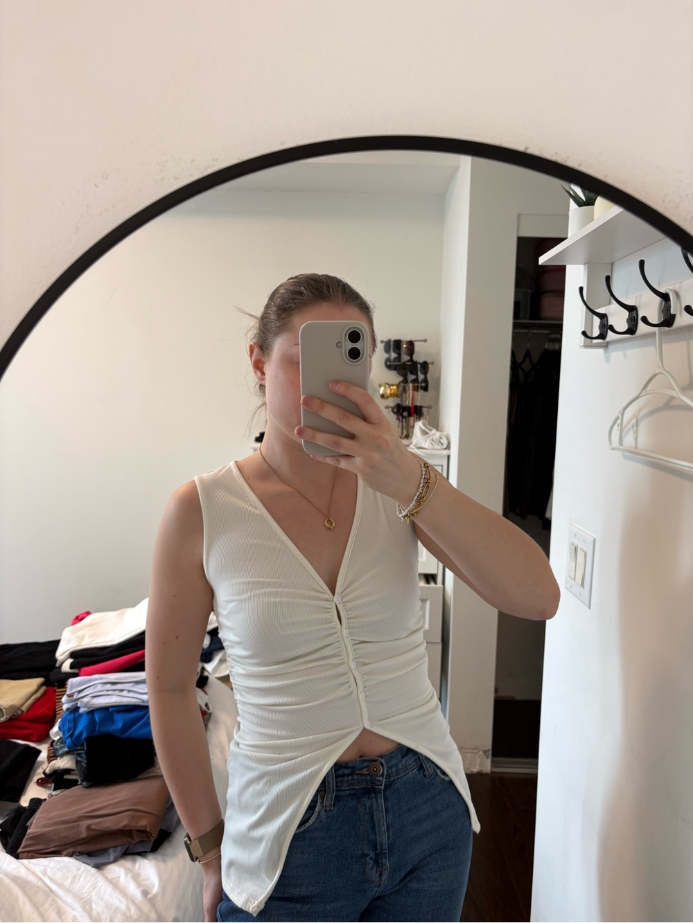 Ruched V-Neck Tank Top — White